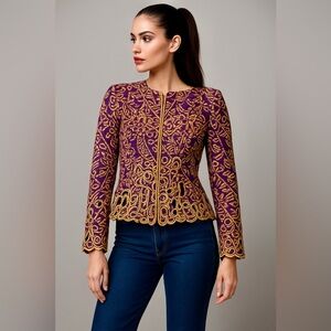Rare Mary McFadden Couture Jacket – Embroidered Cutout Detail - Gold & Purple